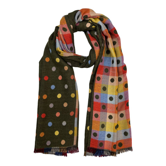 Multi Spotty Reversable Scarf  - Khaki