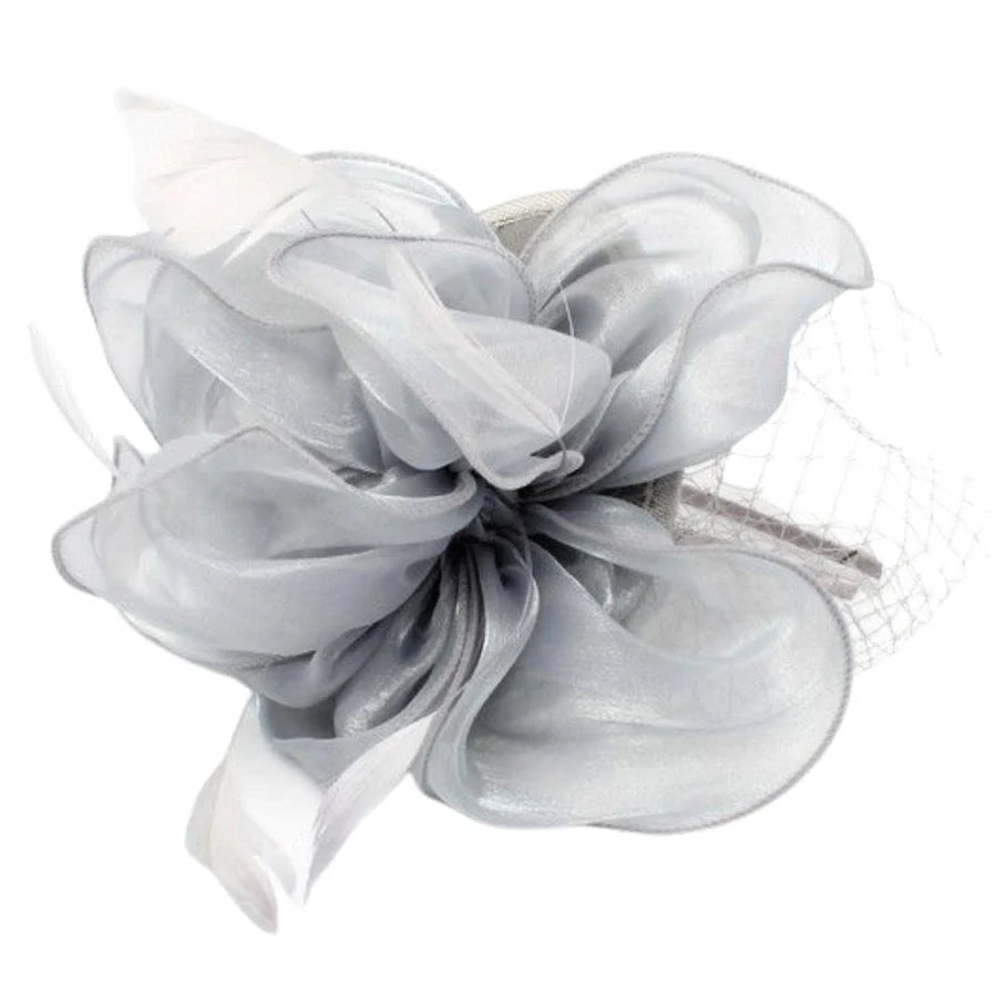 Chiffon Fascinator Wedding Hat - Silver Grey