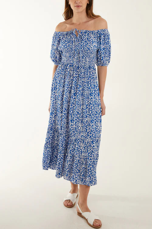 Bardot Tie Maxi Dress - Blue Animal