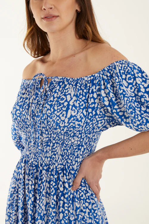 Bardot Tie Maxi Dress - Blue Animal