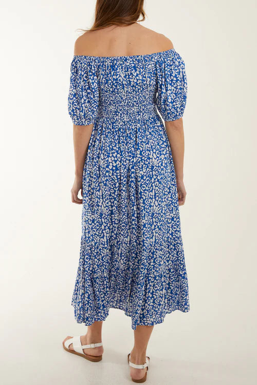 Bardot Tie Maxi Dress - Blue Animal