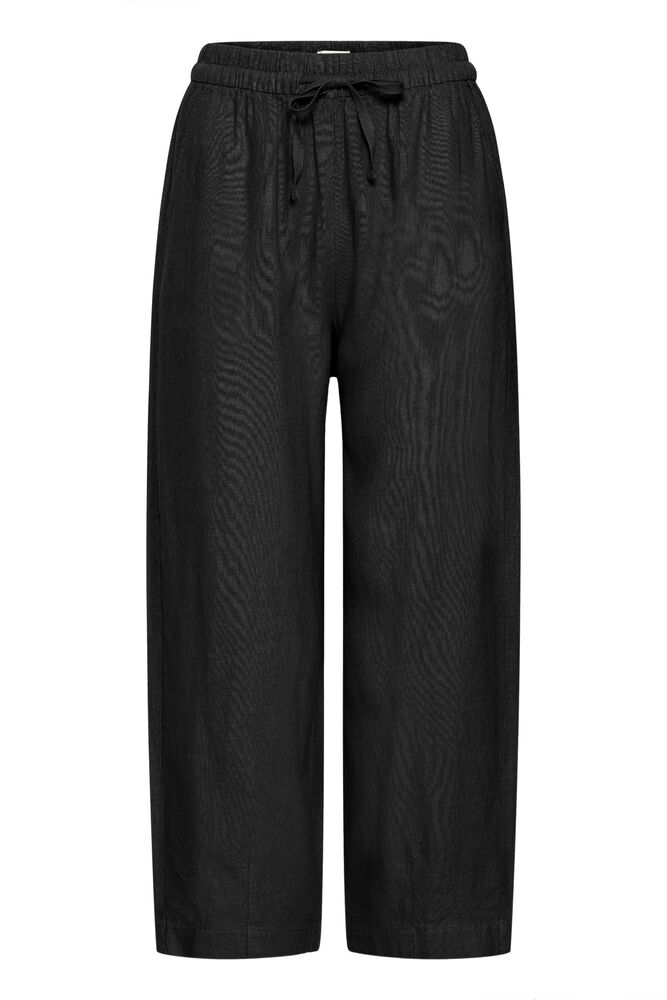 The Chianti Linen Blend Barrell Leg Trouser - Black