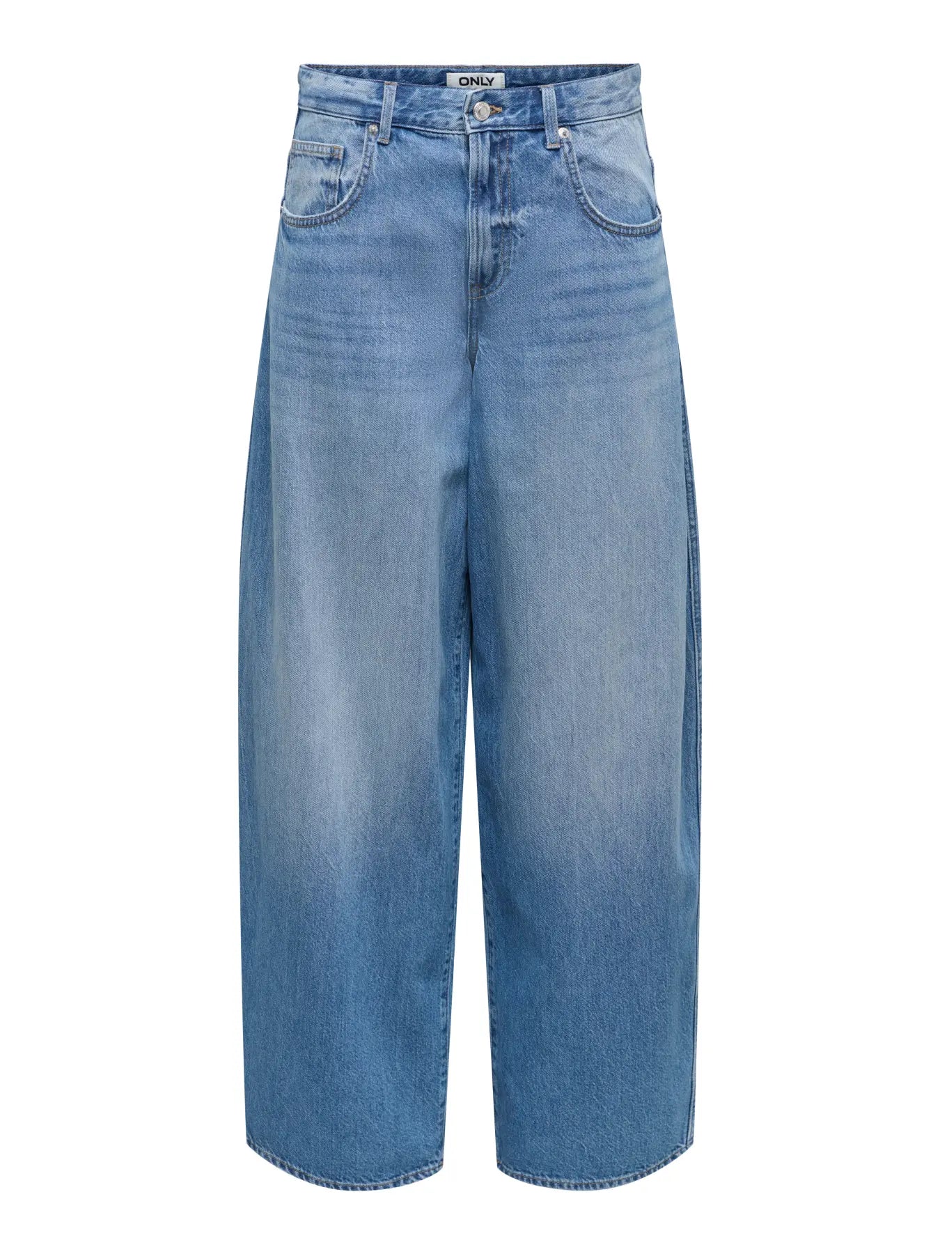 High Waist Barrel Leg Jean - Mid Blue