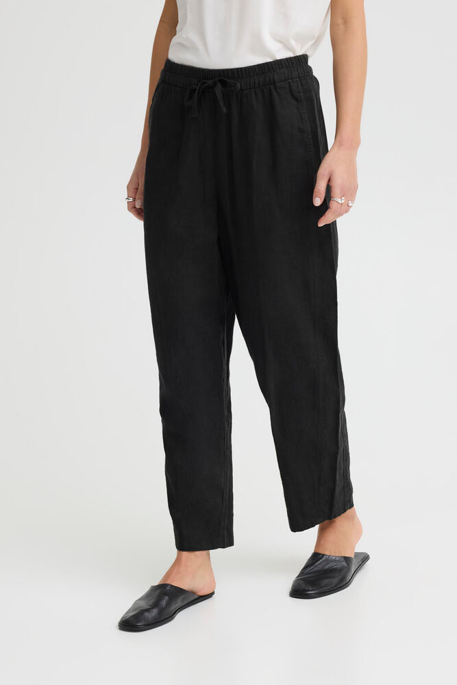 The Chianti Linen Blend Barrell Leg Trouser - Black