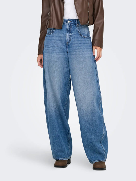 High Waist Barrel Leg Jean - Mid Blue