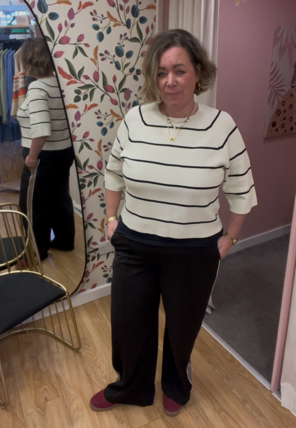 Boston Half Sleeve Rib Knit - Black / Cream Stripe