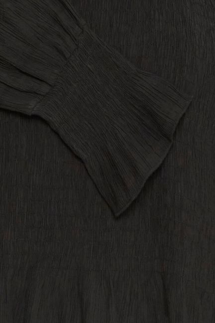 High Neck Shirred Blouse - Black