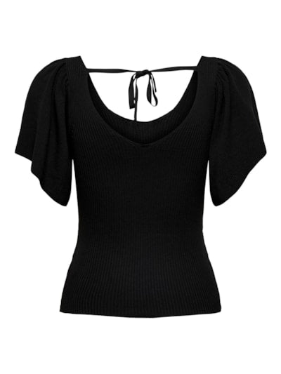 Knit Top with Flutter Sleeve - Black