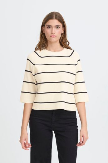 Boston Half Sleeve Rib Knit - Black / Cream Stripe