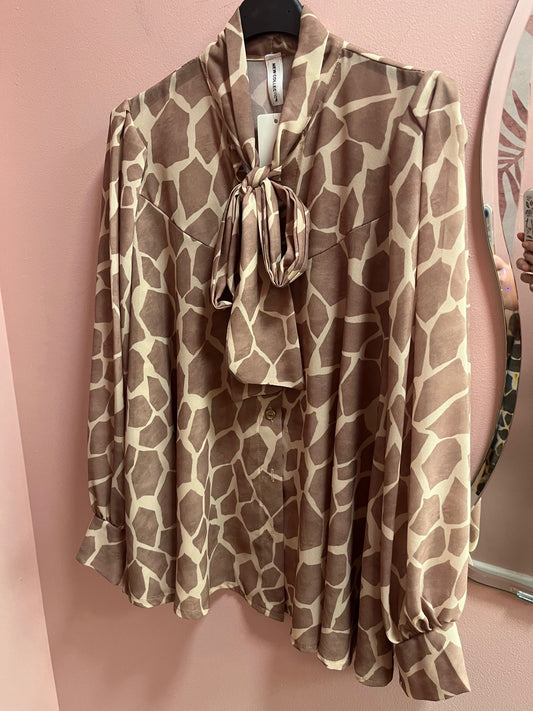 Chiffon Bow Blouse - Taupe Giraffe