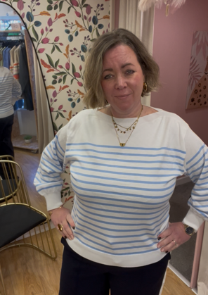 Lightweight Boatneck Jumper - Blue / Cream Stripe