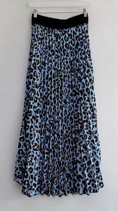 Leopard Print Maxi Skirt - Denim Blue