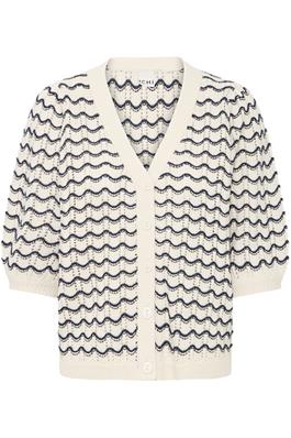 ICHI Short Sleeve Stripe Cardigan - Navy