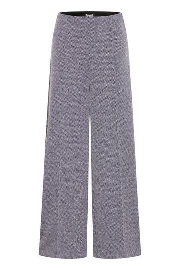 Kate Jacquard Pull On Wide Leg Trouser - Patriot Blue Herringbone