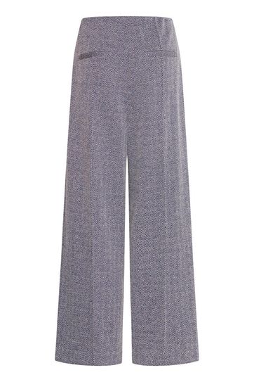 Kate Jacquard Pull On Wide Leg Trouser - Patriot Blue Herringbone