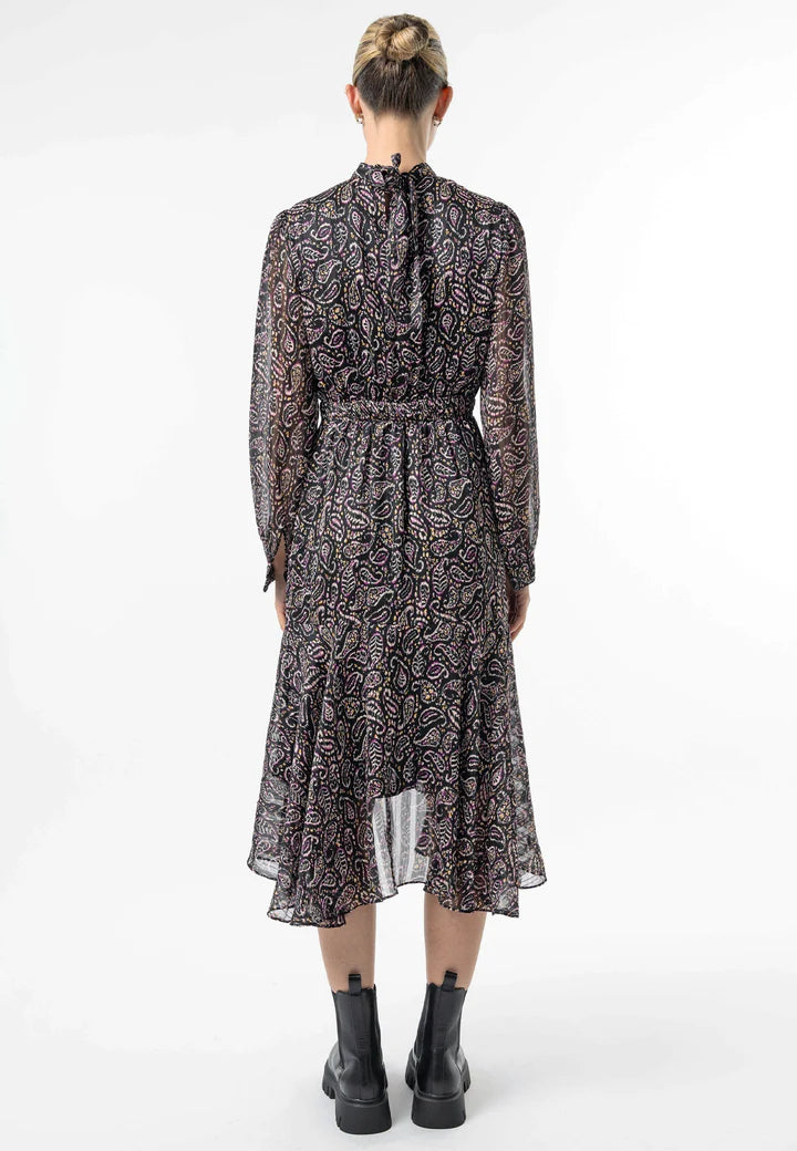 Long Sleeve Chiffon Midi Dress - Paisley Print