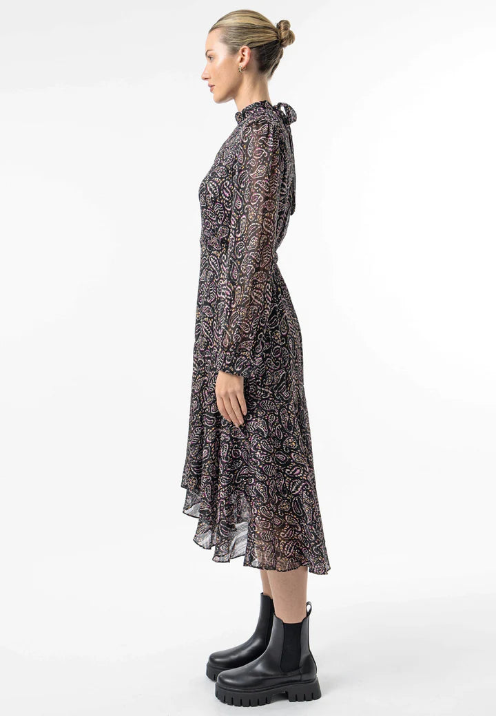 Long Sleeve Chiffon Midi Dress - Paisley Print