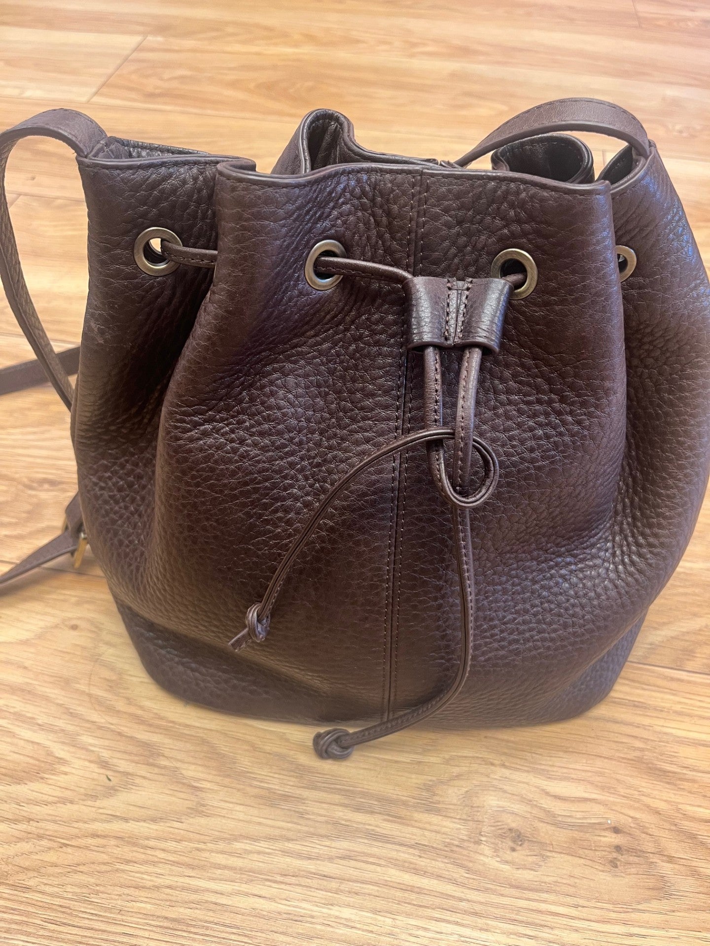 Brown Leather Handbag - Bucket Shape