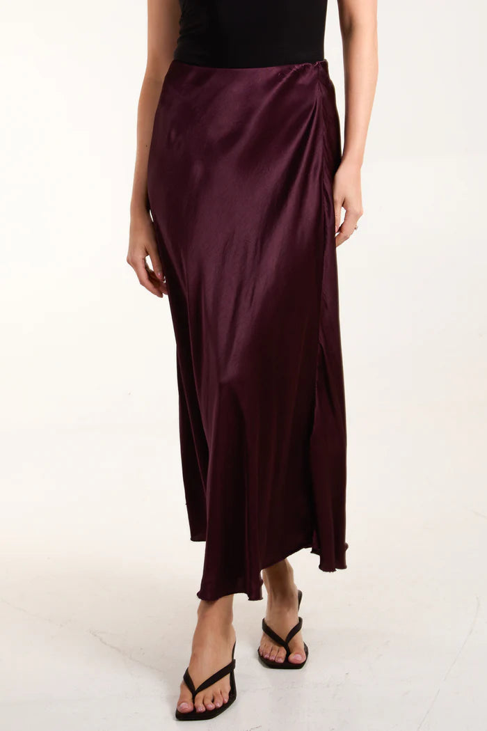 Satin Midi Skirt - Burgandy