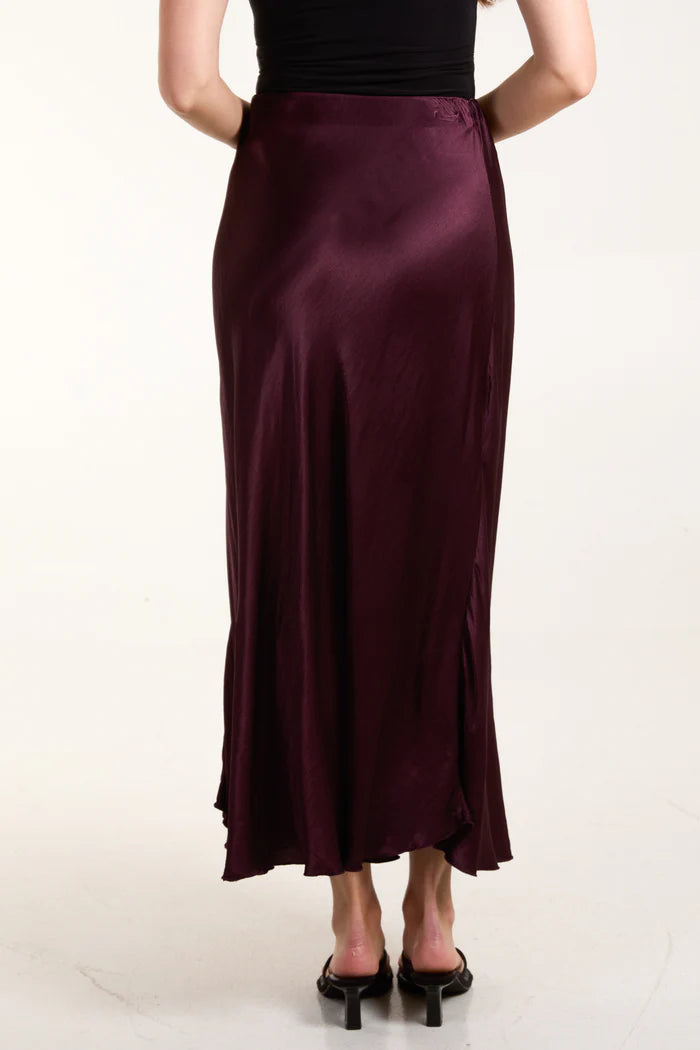 Satin Midi Skirt - Burgandy