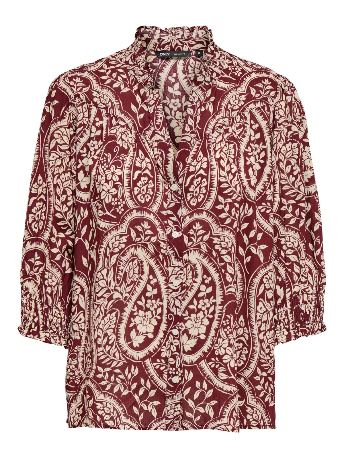 Raya Puff Sleeve Blouse - Burgundy Paisley