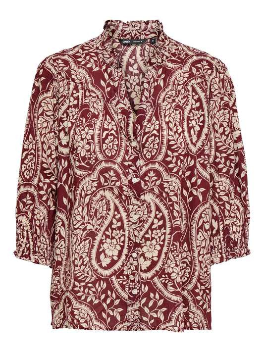 Raya Puff Sleeve Blouse - Burgundy Paisley