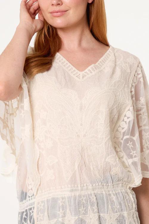 Butterfly and Star Floaty Top - Stone