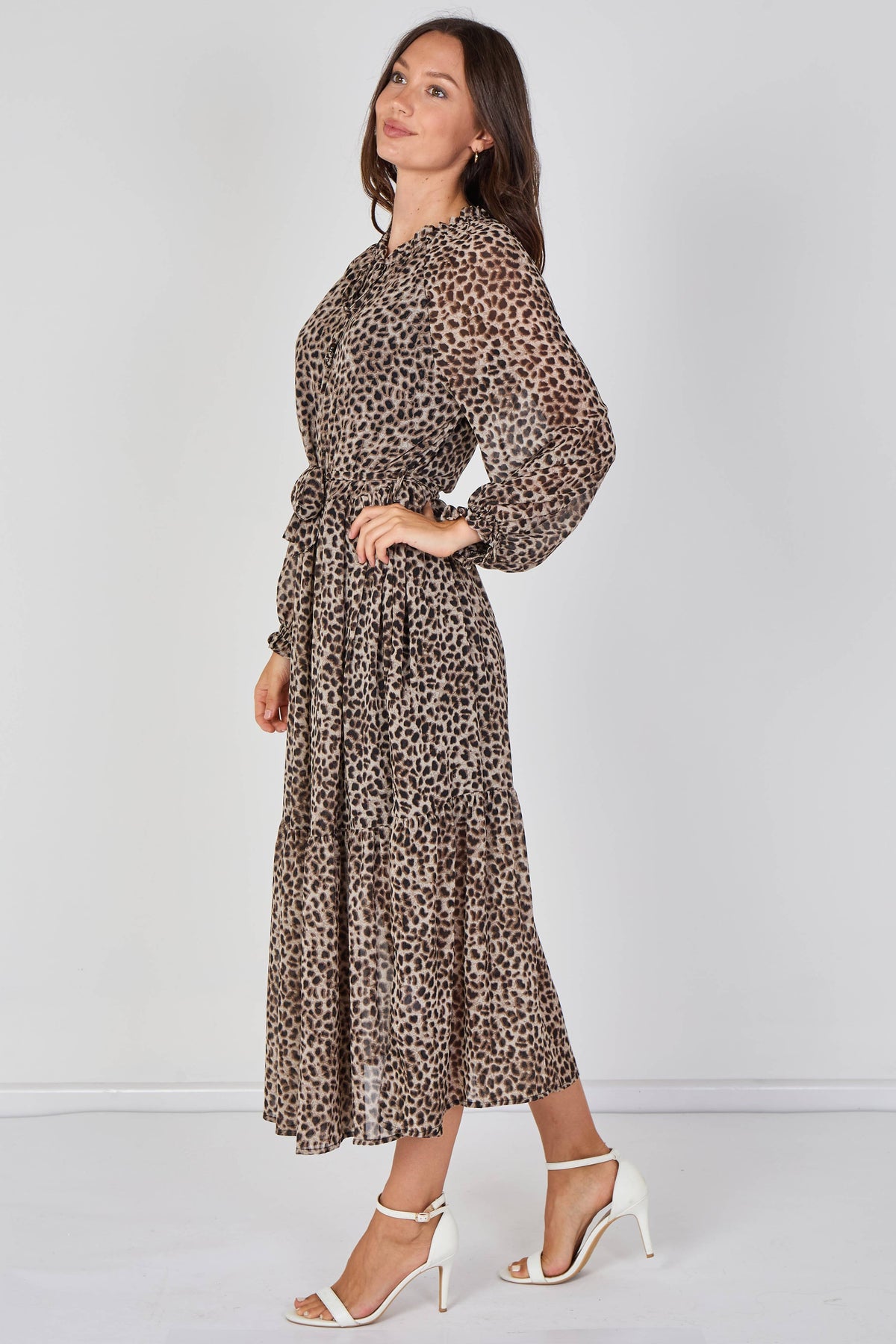 Grey Leopard Belted Maxi Dress