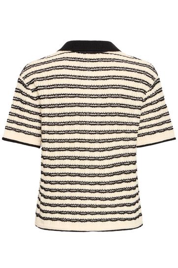 Cotton Knit Polo - Black / Cream Stripe