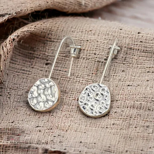 Battered Circles Drop Earring - Gold or Silver