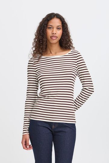Long Sleeve Stripe Tee - Coffee