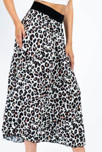 Leopard Print Maxi Skirt - Cream