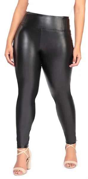 Curve Leather Look High Waist Leggings