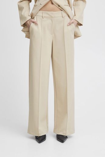 Kate Wide Leg Full Length Trouser - Doeskin