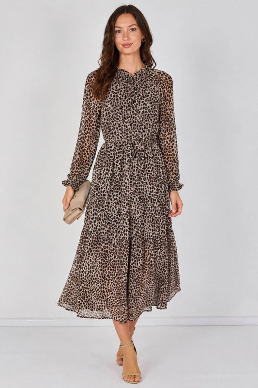 Grey Leopard Belted Maxi Dress