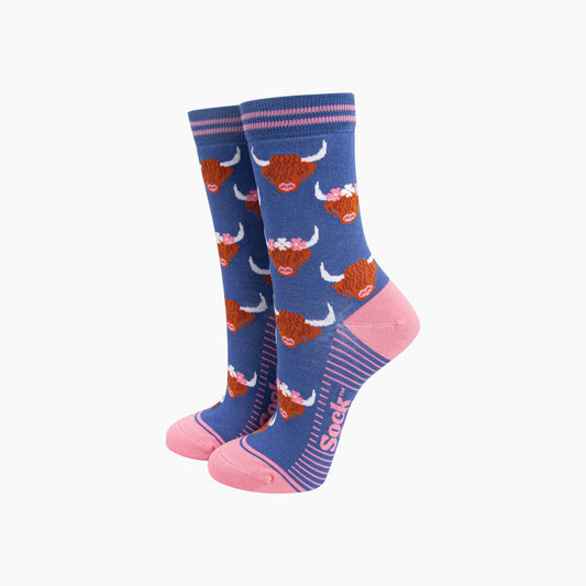 Bamboo Socks - Floral Crown Highland Cow