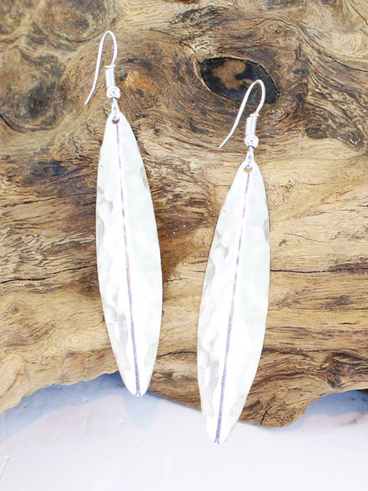 Folded Oval Leaf Earrings - Silver