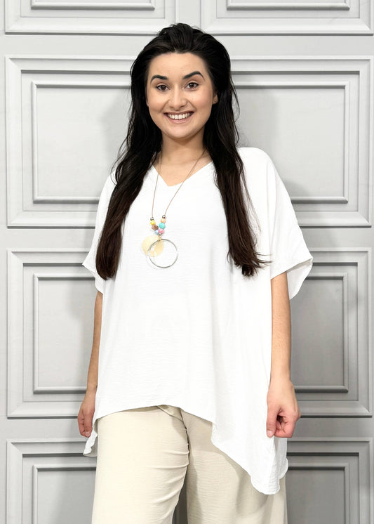 Curve Loose Fit Top with Soft V Neck and Necklace