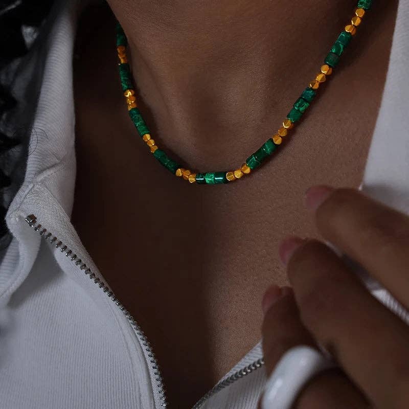 MG Green & Gold Bead Necklace