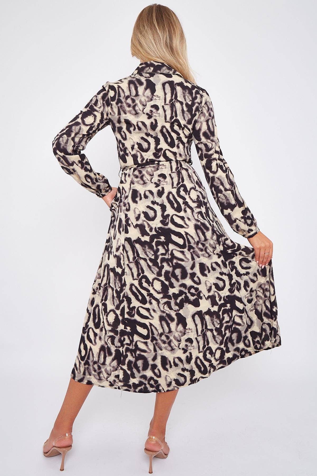 Grey Leopard Print Midaxi Shirt Dress