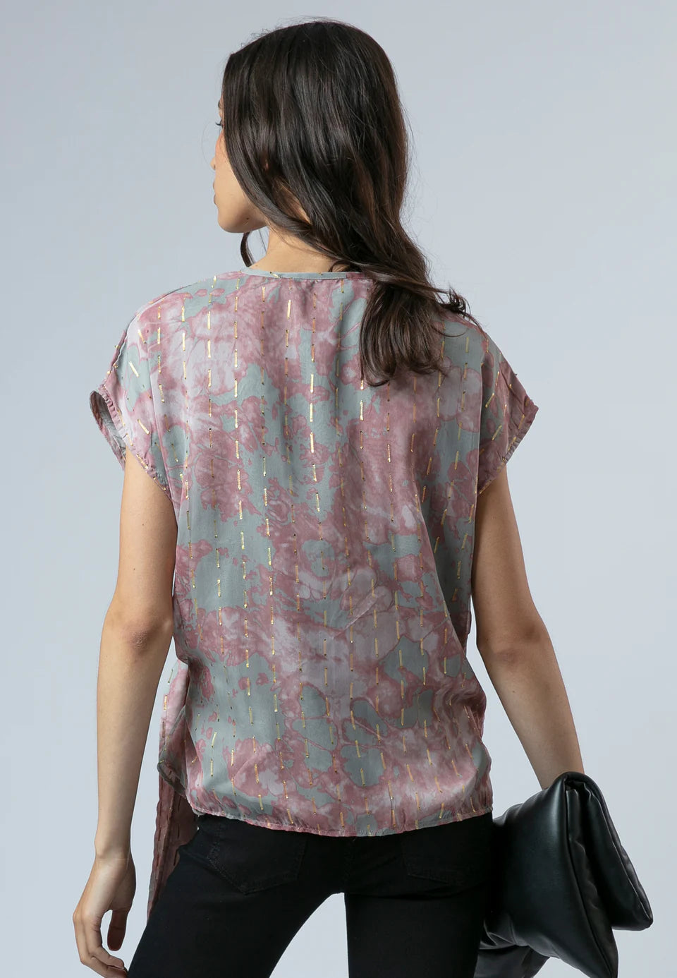 RELIGION Eline Tie Front Top - Pink/Grey