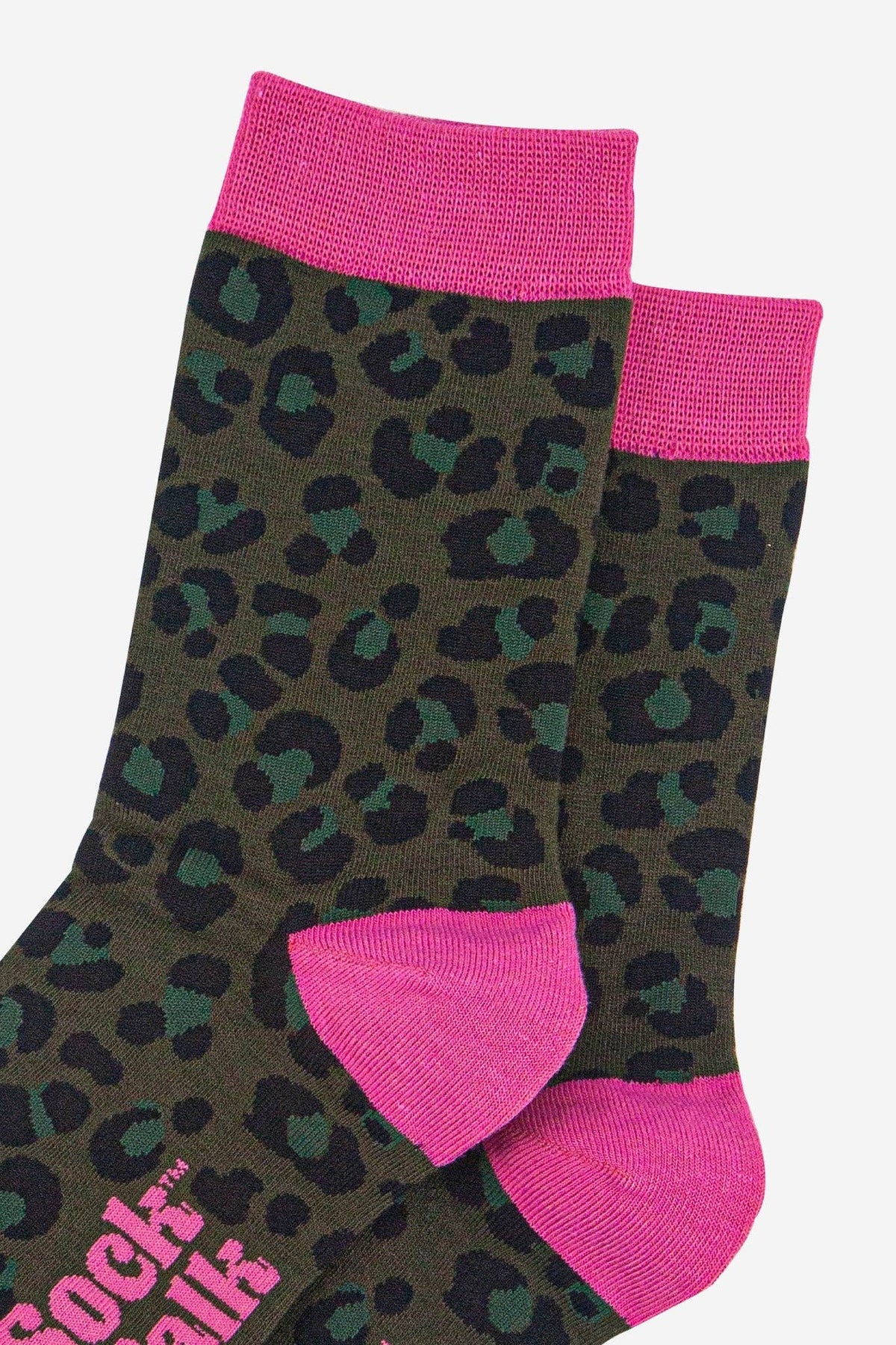 Bamboo Socks - Khaki/Hot Pink, Leopard