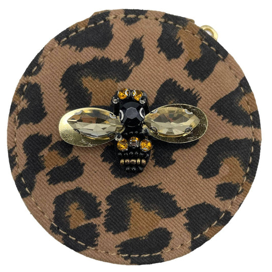 Jewellery travel pot - leopard print with bee brooch