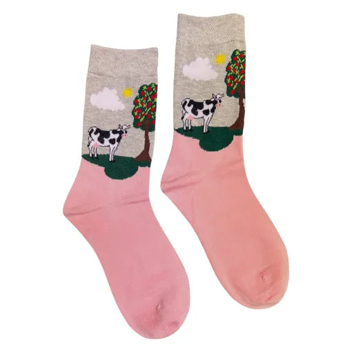 Bamboo Sock - Pink Farmyard