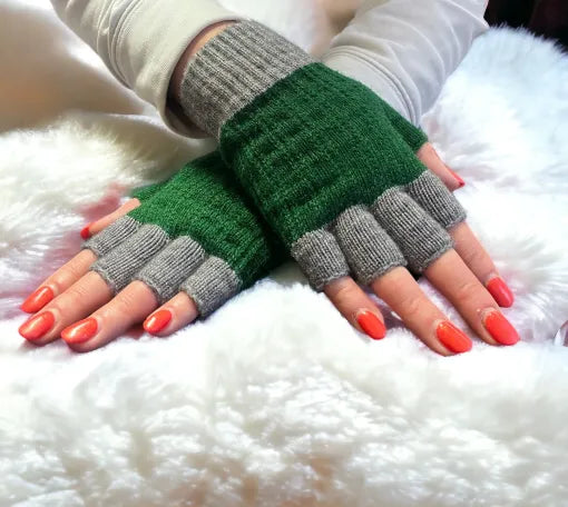 Fingerless Gloves - Green / Grey