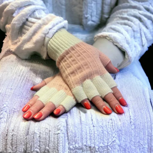 Fingerless Gloves - Pink / Cream