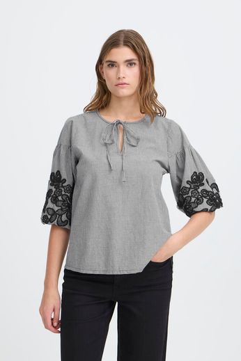 Floza Blouse with Embroidery Detail - Navy