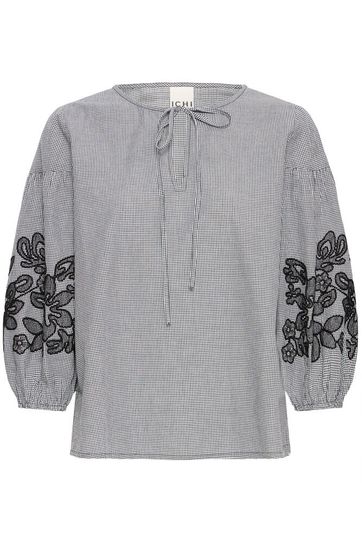 Floza Blouse with Embroidery Detail - Navy