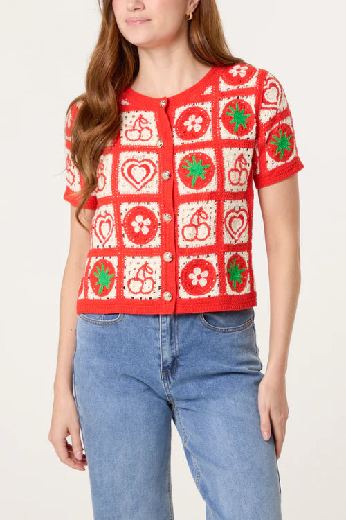 Patchwork Crochet Button Through Top