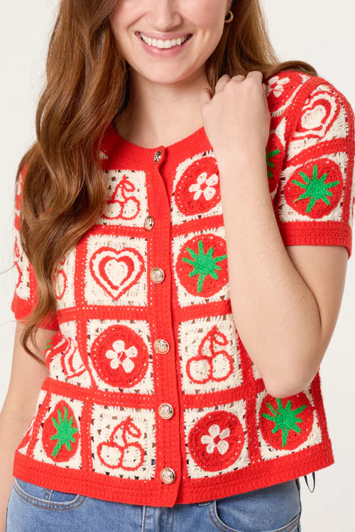 Patchwork Crochet Button Through Top
